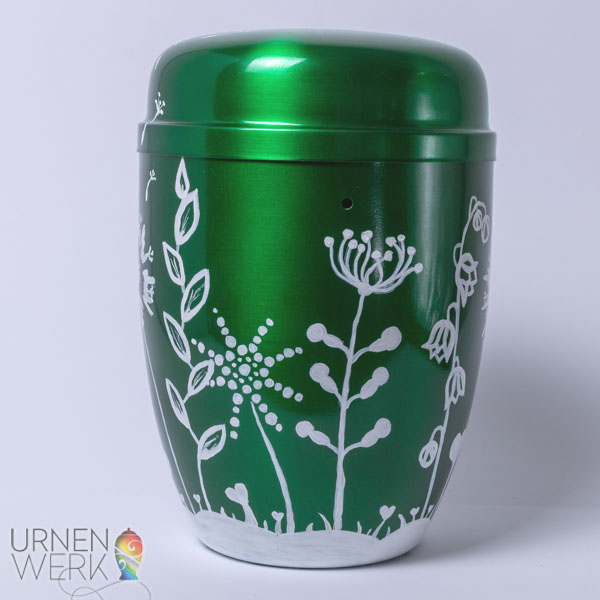 Stahl Urne- Erwachen des Frühlings -Urnenwerk - Individuell wie weitere Seitenansicht mit verschiedenen Blumen