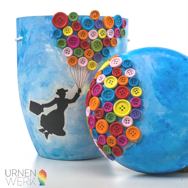 Urne Mary Poppins mit Luftballons und Deckel -Urnenwerk - Indivi